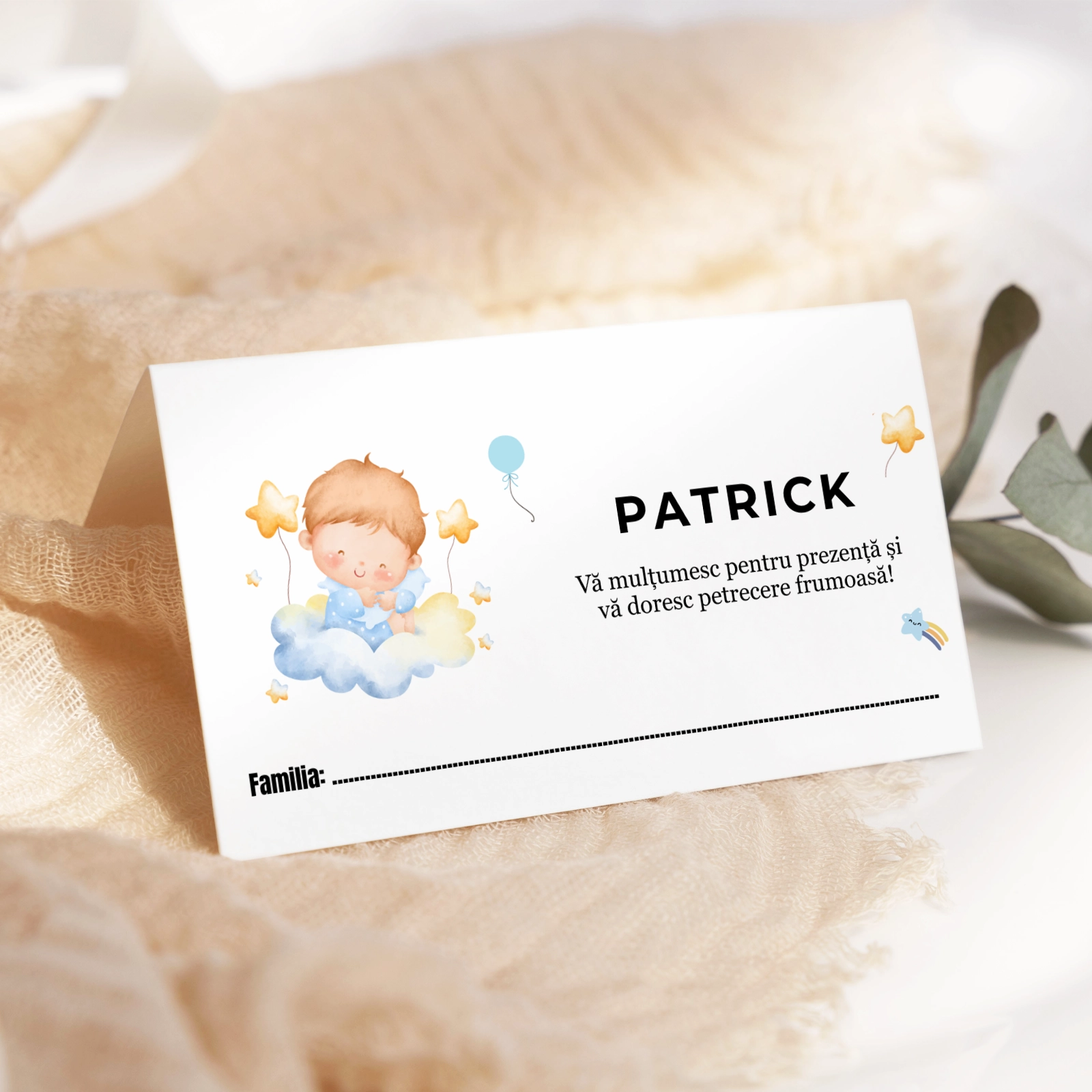 Plic bani botez albastru cu ilustrație [1]