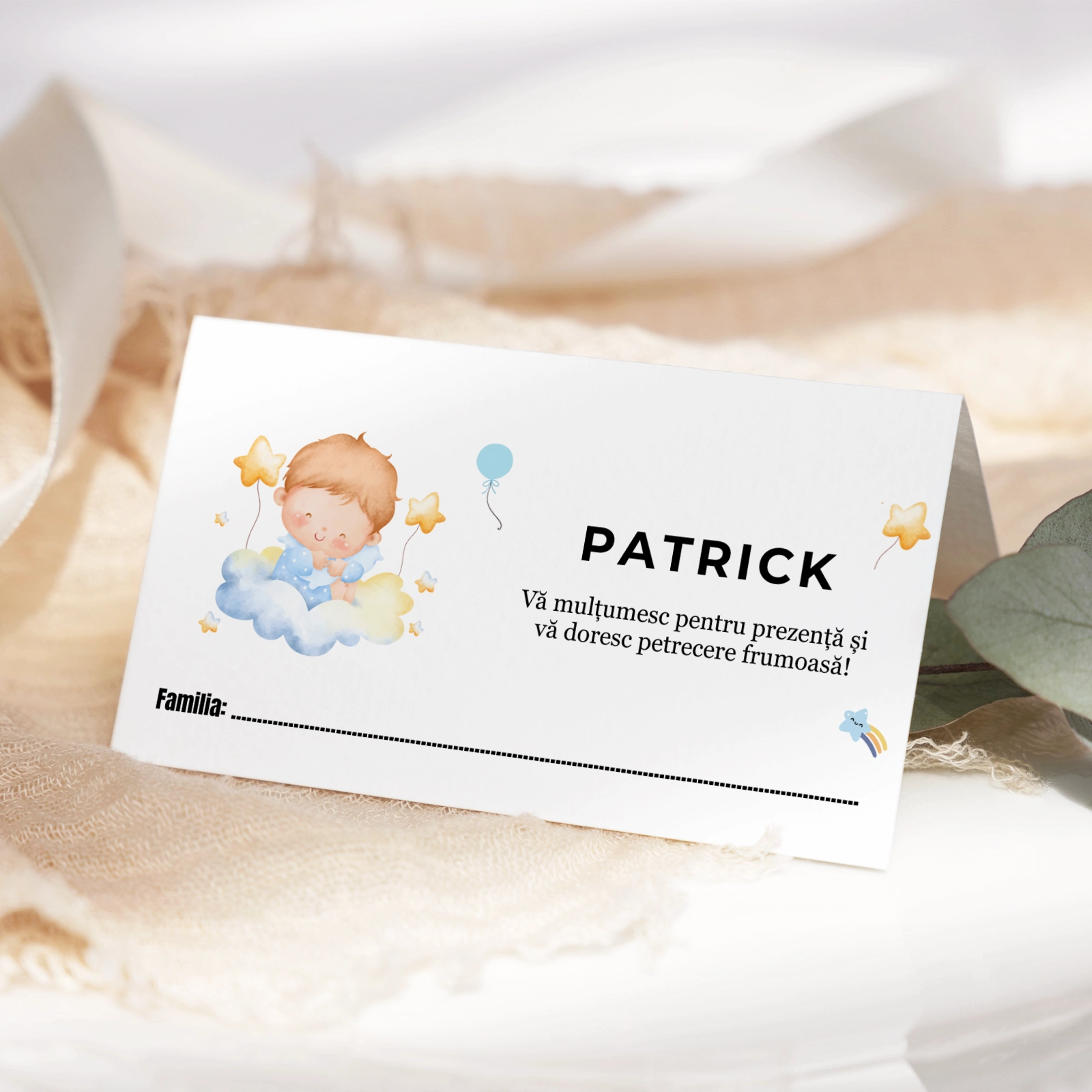 Plicuri bani botez - Plic bani botez albastru cu ilustrație