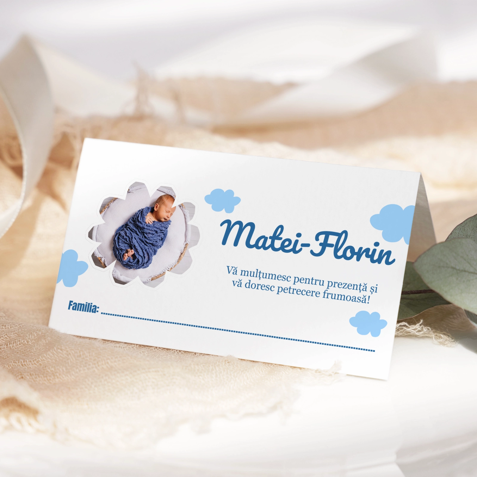 Plicuri bani botez - Plic bani botez albastru cu poză