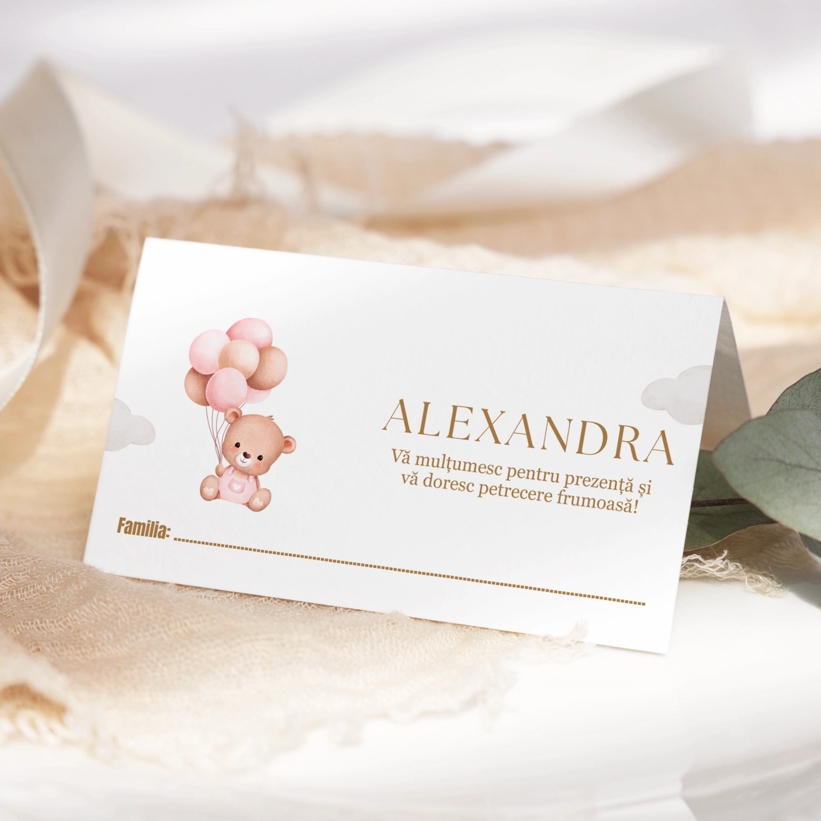 Plicuri bani botez - Plic bani botez cu ursuleț și baloan