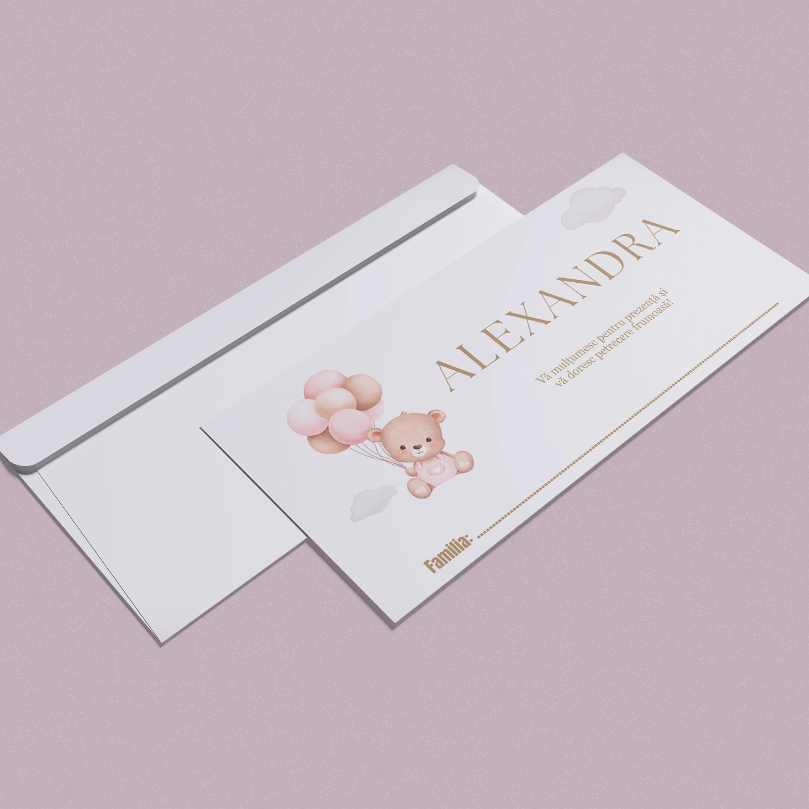 Plicuri bani botez - Plic bani botez din hârtie cu ursuleț și baloane