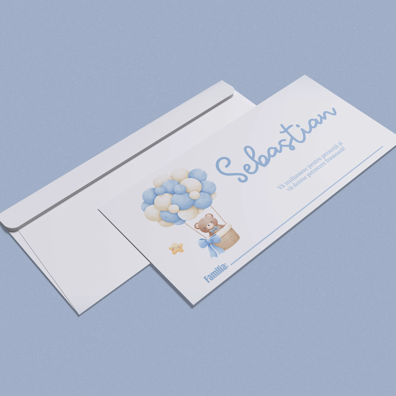 Plicuri bani botez - Plic bani botez din hârtie, ursuleț cu baloane