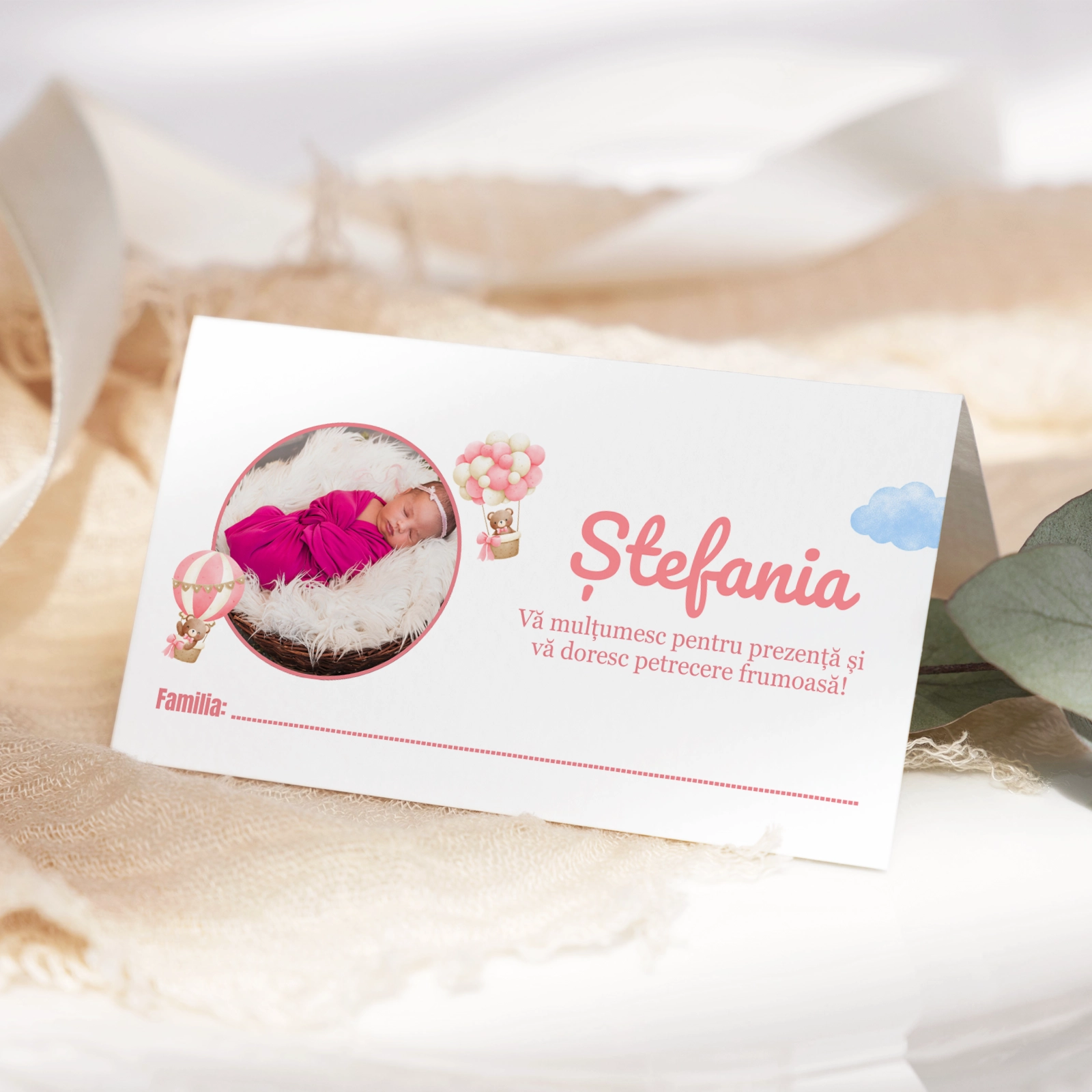 Plicuri bani botez - Plic bani botez roz cu poză și ursuleț