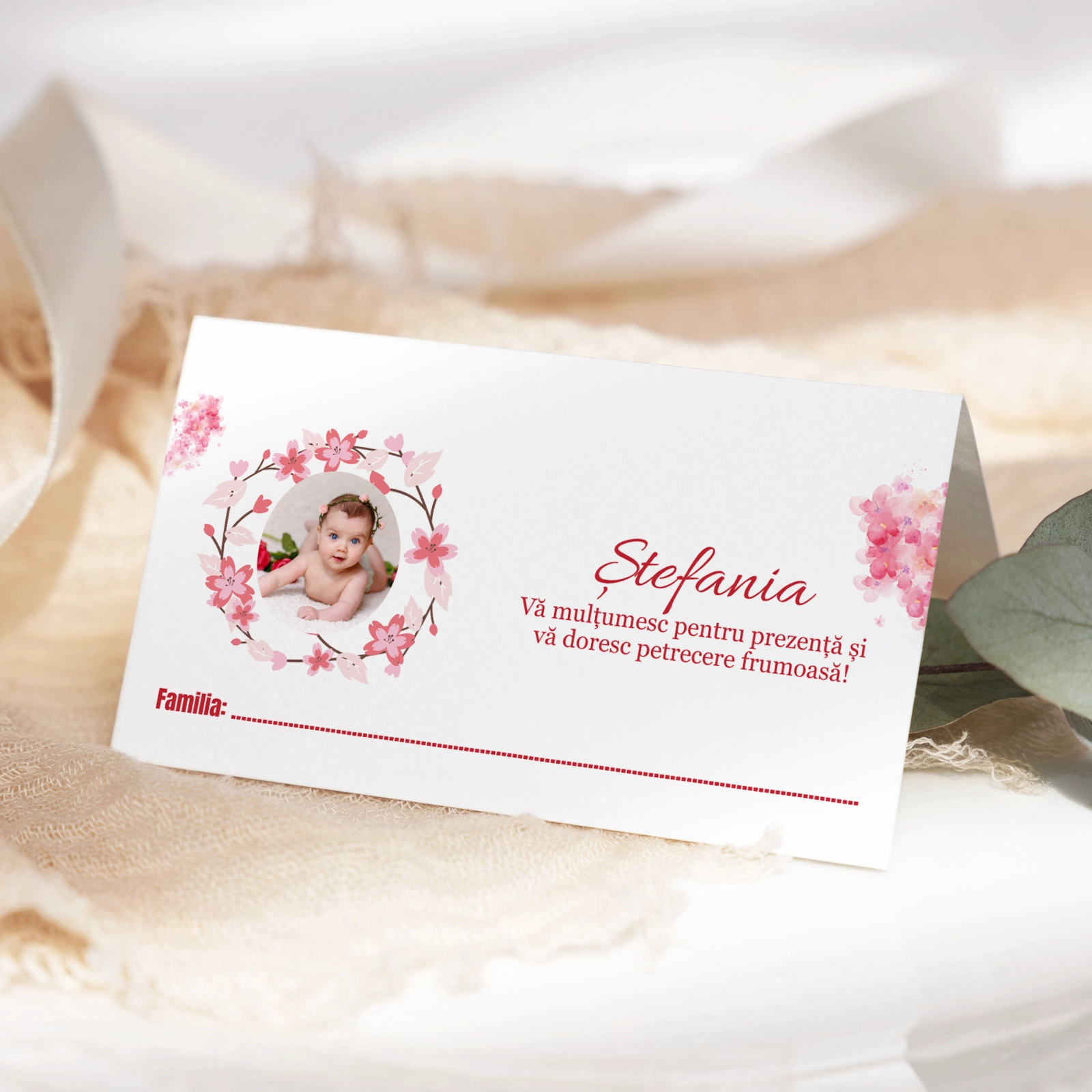 Plicuri bani botez - Plic bani botez roz, model floral cu poză