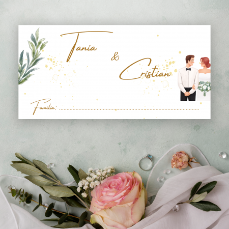 Plicuri - Plic bani nuntă, design floral cu miri
