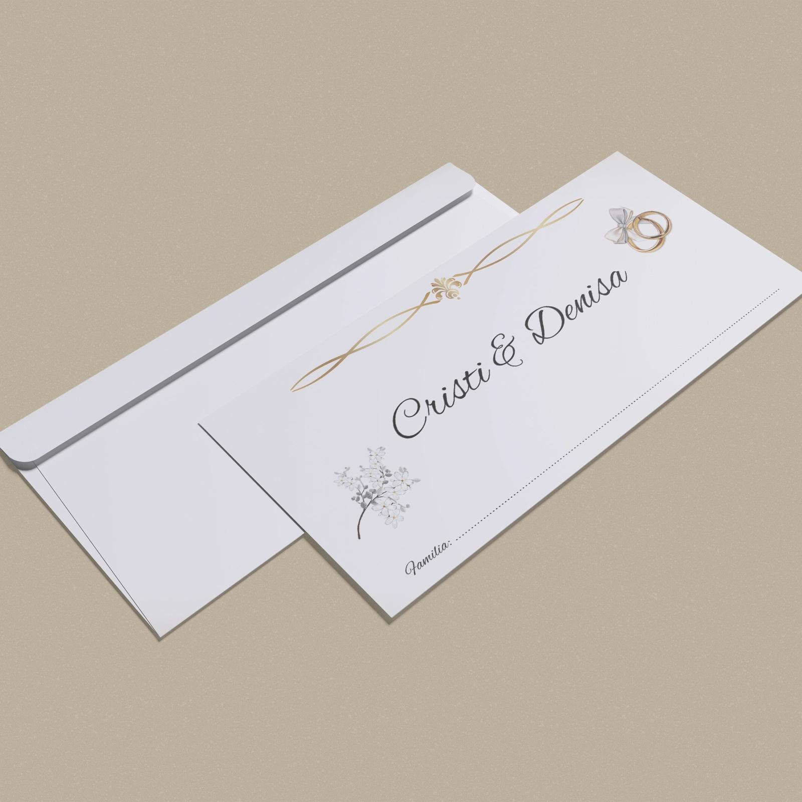 Nuntă - Plic bani nuntă din hârtie, design floral cu inele