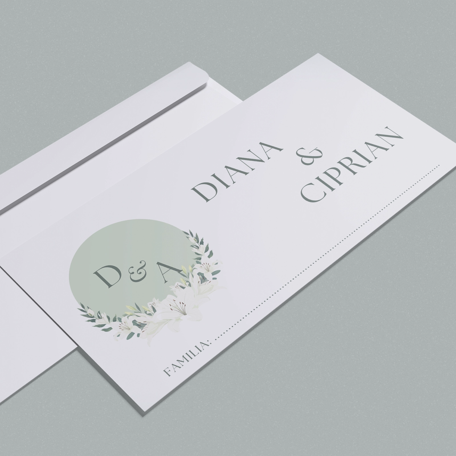 Nuntă - Plic bani nuntă, model floral cu inițiale