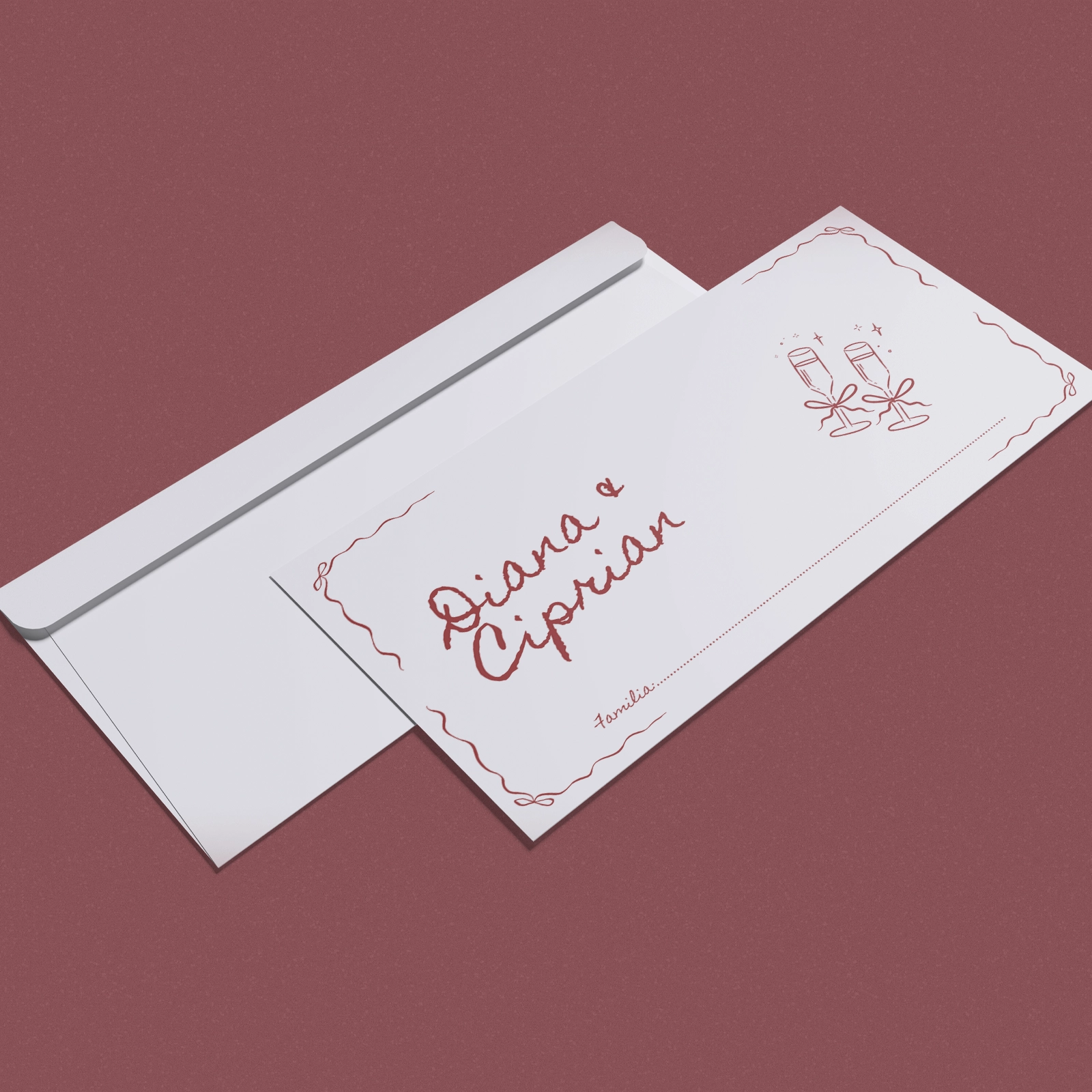 Nuntă - Plic bani nuntă, stil caligrafic roșu