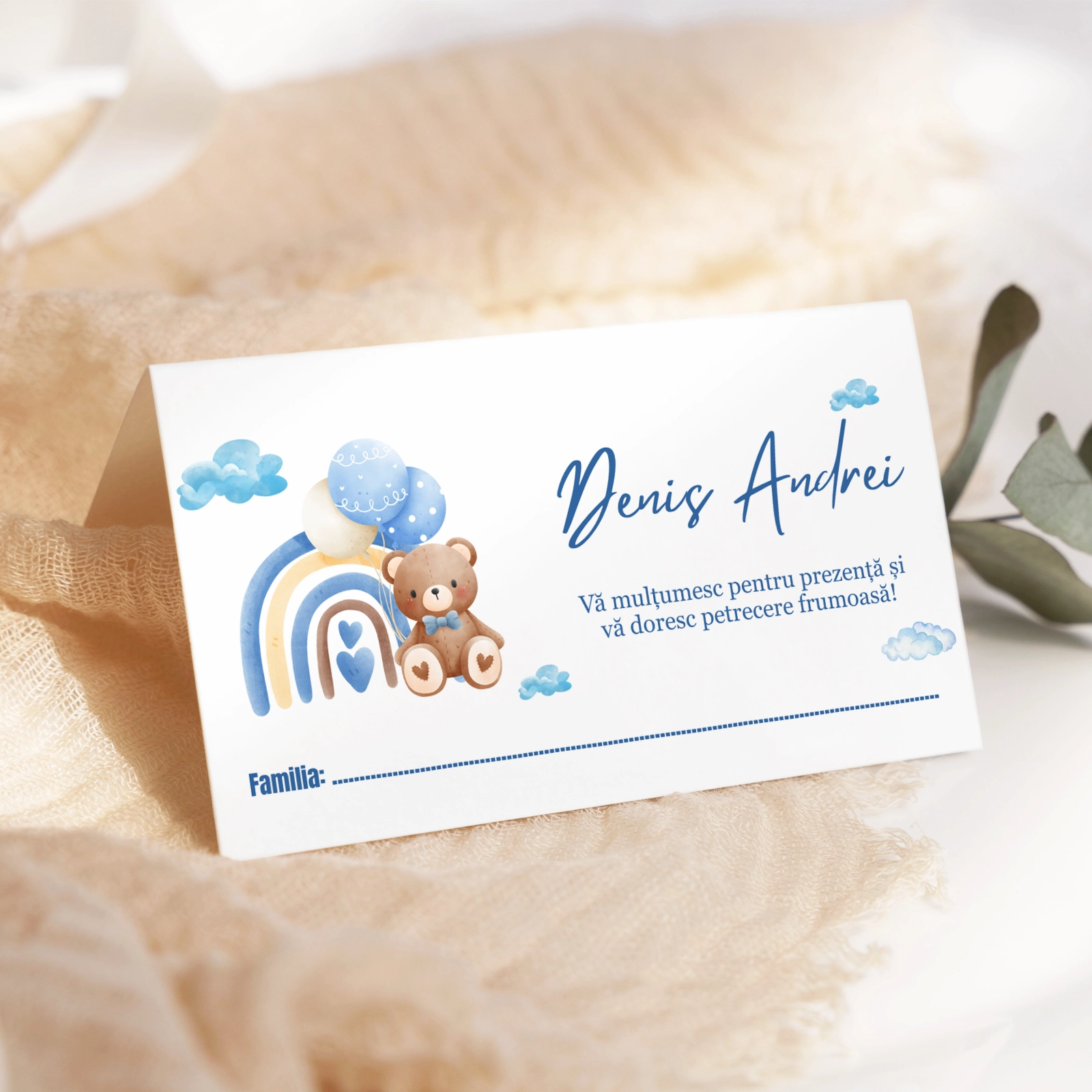 Plic bani botez albastru cu ursuleț [1]