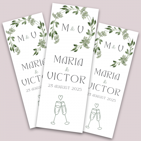 Stickere - Set stickere nuntă personalizate 3x8 cm cu inițiale, nume miri și dată