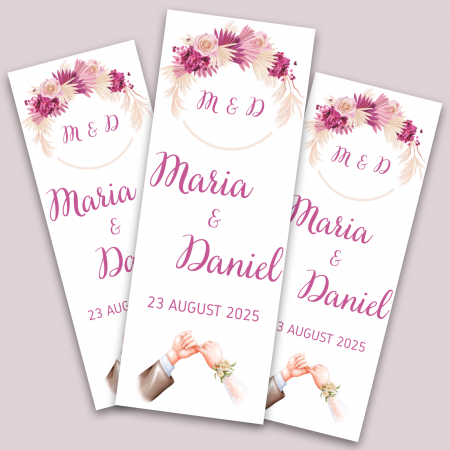 Stickere - Set stickere nuntă personalizate 3x8 cm cu inițiale, nume miri și dată