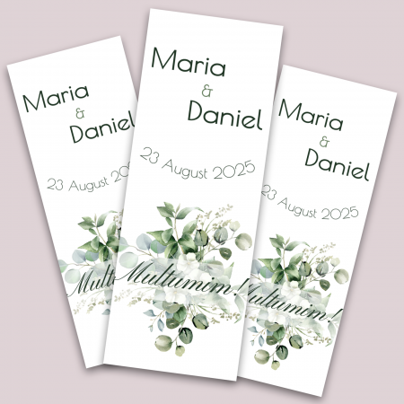 Stickere - Set stickere nuntă personalizate 3x8 cm cu nume miri, dată și mesaj
