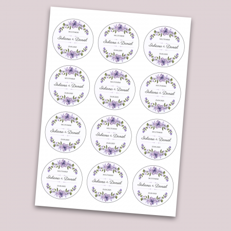 Set stickere nuntă personalizate cu nume miri, dată și mesaj - design floral [1]