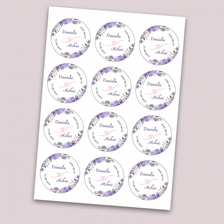 Set stickere nuntă personalizate cu nume miri și dată - design floral [1]