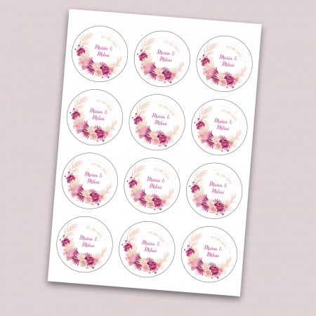 Set stickere nuntă personalizate cu nume miri și dată - design floral [1]