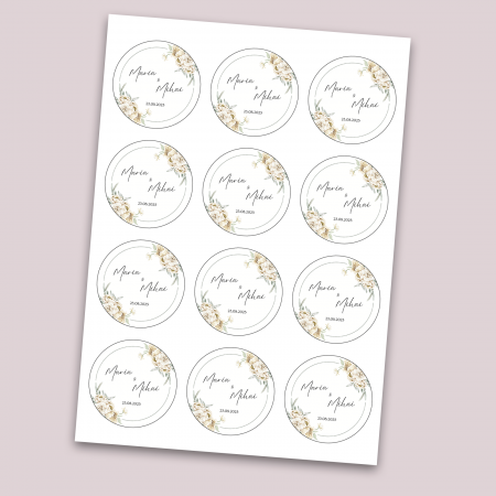 Set stickere nuntă personalizate cu nume miri și dată - design floral [1]
