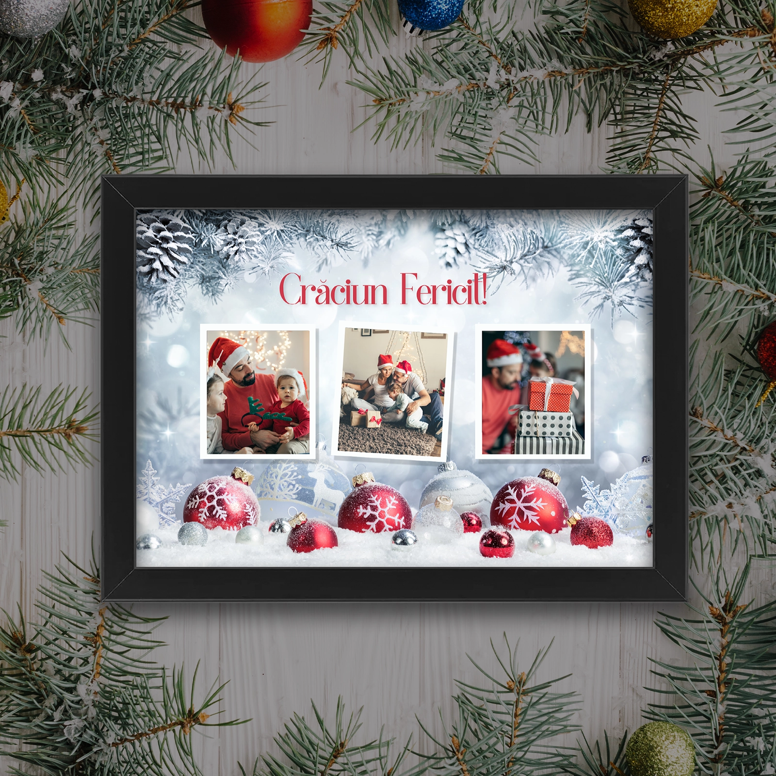 Cadouri - Tablou Crăciun personalizat cu 3 poze și mesaj