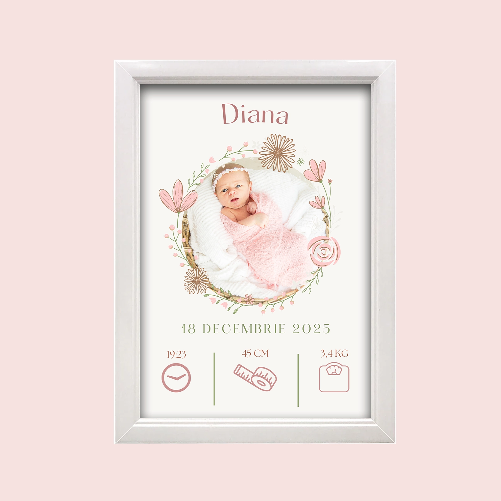 Cadouri - Tablou nou născut, model floral roz