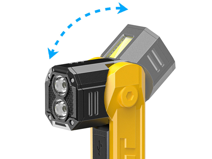 Lampa de lucru reincarcabila COB LED, lanterna de atelier cu magnet si carlig, functie power bank si afisaj LCD pentru nivel baterie, port USB-C si USB, unghi reglabil, Galben/Negru, 1 buc [6]