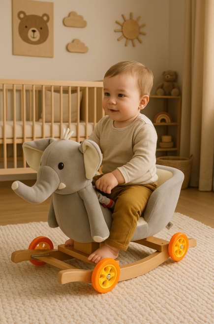 Balansoar, 2 in 1, Functie de mergator, elefant, gri [3]