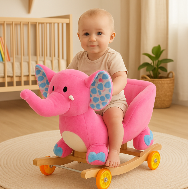 Balansoar, 2 in 1, Functie de mergator, elefant, Roz [2]