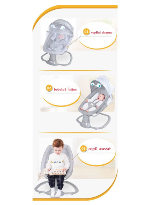 Balansoar electric 3 in 1, cu bluetooth, telecomanda, Mastela, Roz [11]