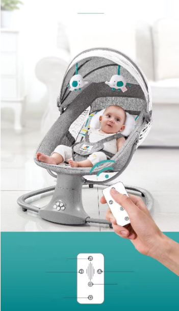 Balansoar electric 3 in 1, cu bluetooth, telecomanda, Mastela, Vernil [6]