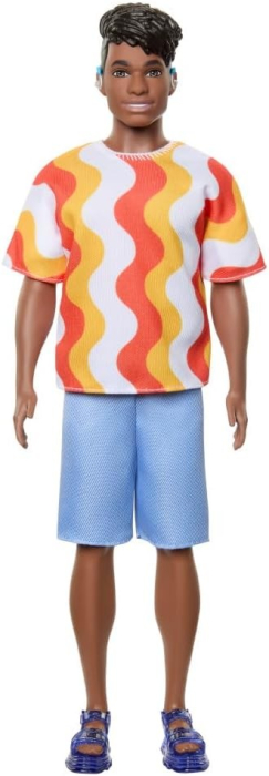 BARBIE PAPUSA BAIAT FASHIONISTAS CU TRICOU CU DUNGI ALBE SI PORTOCALII SI APARATE AUDITIVE [2]