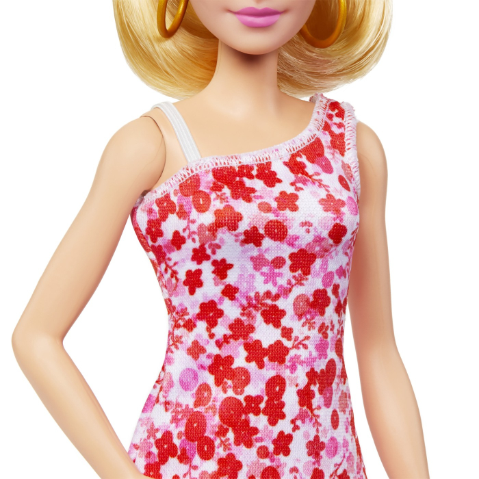 BARBIE PAPUSA BARBIE FASHIONISTA BLONDA CU PARUL PRINS IN COADA SI ROCHIE CU FLORICELE [3]