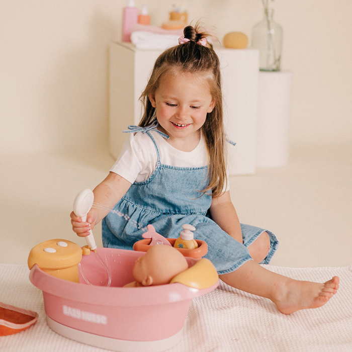 Cadita pentru papusa Smoby Baby Nurse Balneo Bath roz cu 3 accesorii [5]