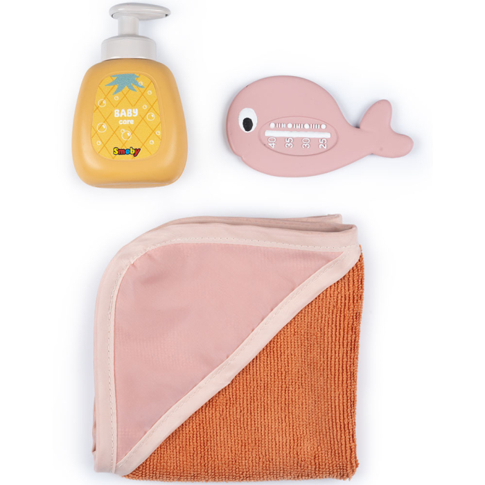 Cadita pentru papusa Smoby Baby Nurse Balneo Bath roz cu 3 accesorii [3]