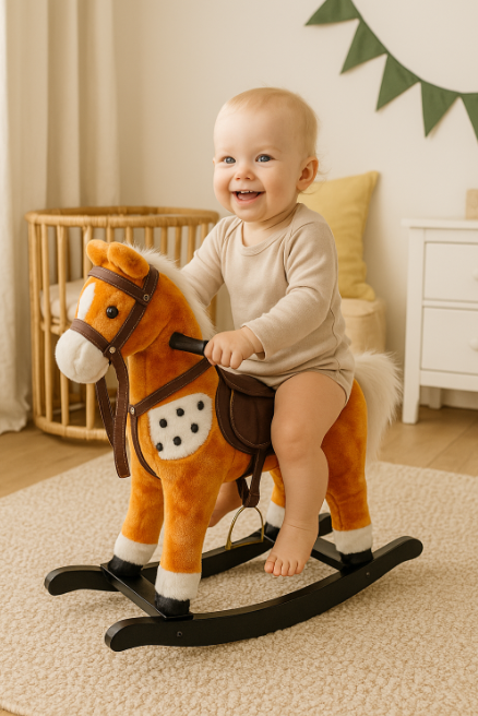 Calut balansoar, 2 in 1, cu rotile, muzical si cu lumini, Bej [2]