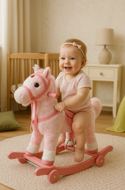 Calut balansoar, 2 in 1, cu rotile, muzical si cu lumini, Pink [2]