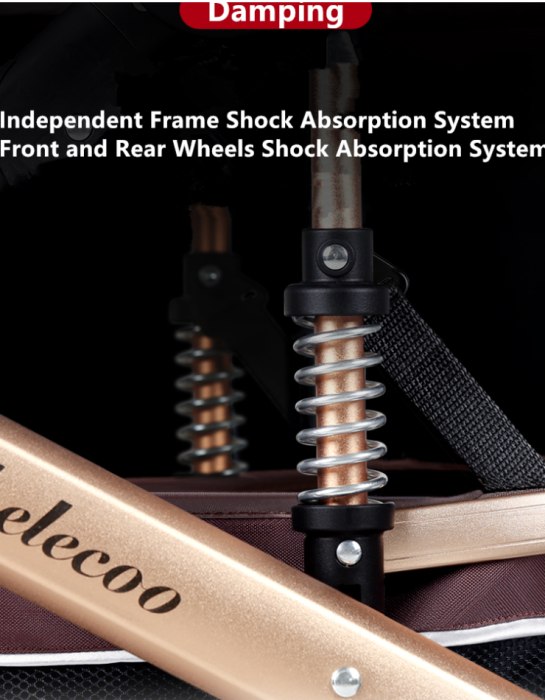 Carucior 2 in 1, Belecoo, cu maner protectie din piele, landou reversibil, geanta pentru accesorii, multifunctional, turcoaz [6]