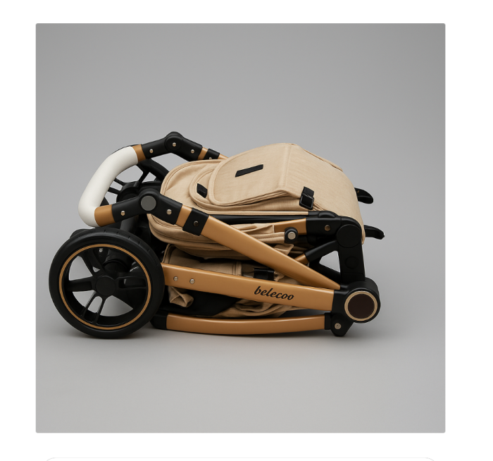 Carucior 2 in 1, Cu landou Reversibil, copertina extensibila, geanta pentru scutece, Bej auriu [5]