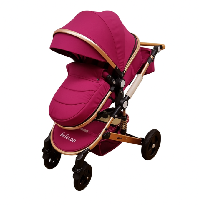 Carucior 2 in 1, Cu landou Reversibil, Material anti-UV, Dubla Suspensie pe roata si pe cadru, Geanta pentru scutece, Mov [3]