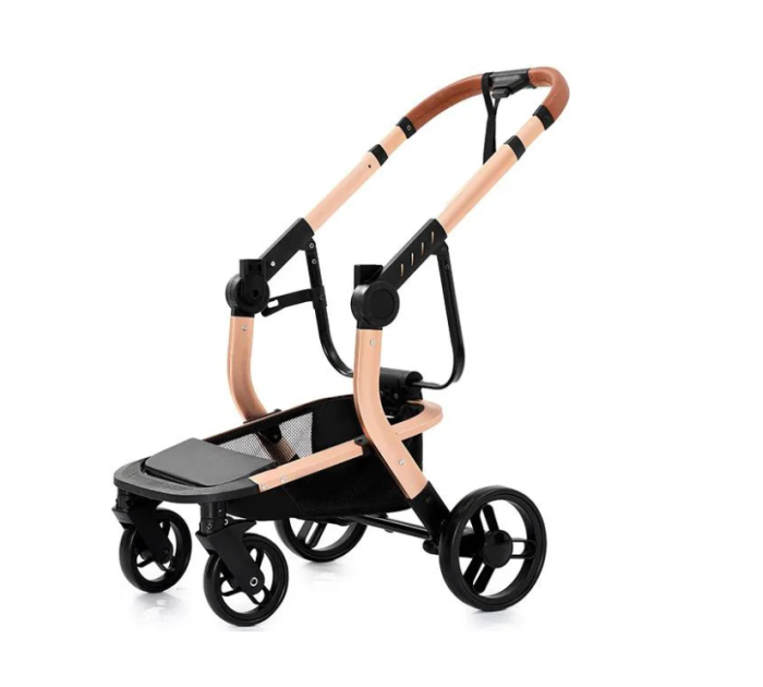 Carucior 2 in 1, Cu landou Reversibil, Material anti-UV si rezistent la umiditate, Cadru metalic ranforsat, Geanta pentru scutece, negru [8]