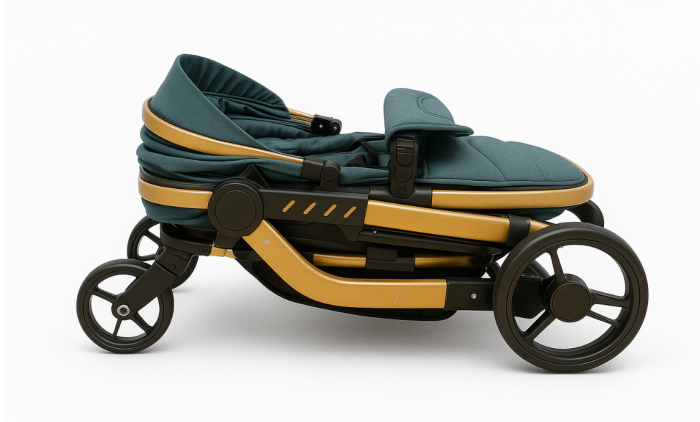 Carucior 2 in 1, Cu landou Reversibil, Material anti-UV si rezistent la umiditate, Roata antieroziune, Cadru metalic ranforsat, Verde [4]