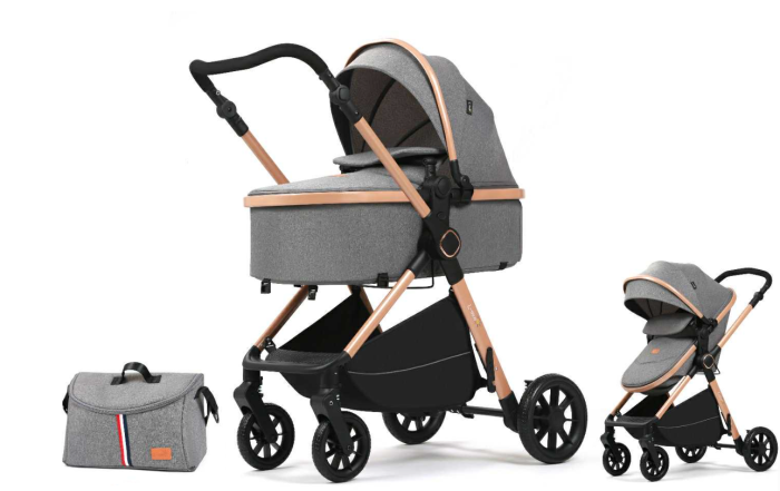 Carucior 2 in 1, Cu Suspensie, Geanta inclusa, Strangere compacta, Maner reversibil,  Gri [1]