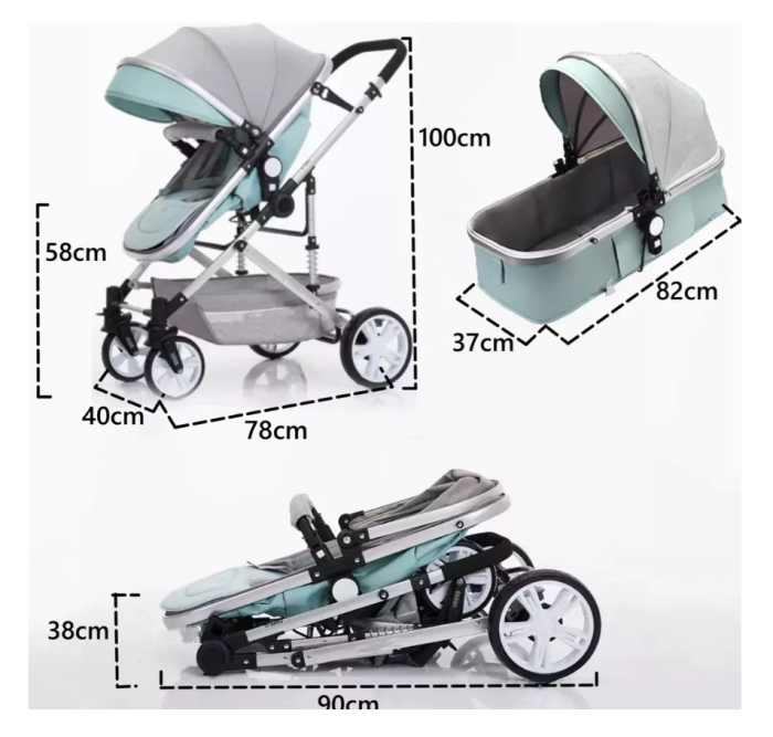 Carucior 2 in 1, Cu suspensii duble, Geanta pentru accesorii, Vernil Bicolor [2]