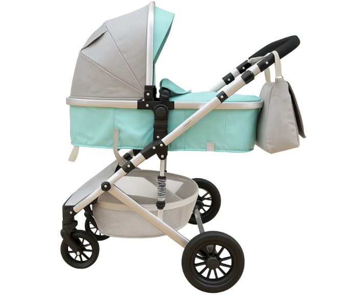 Carucior 2 in 1, Cu suspensii duble, Geanta pentru accesorii, Vernil Bicolor [4]