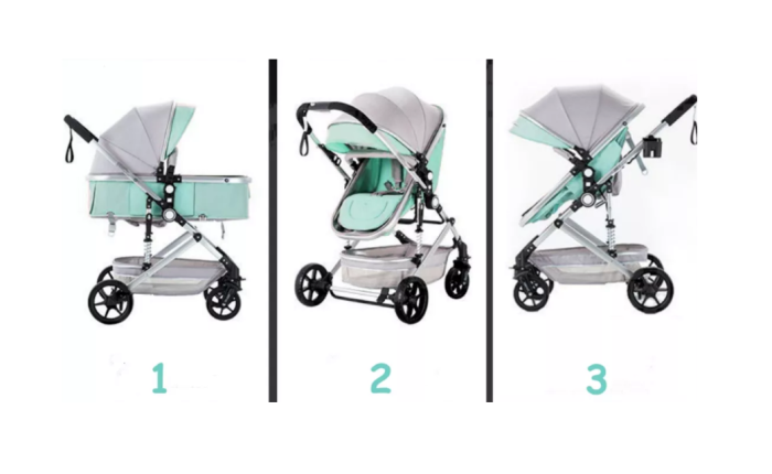 Carucior 2 in 1, Cu suspensii duble, Geanta pentru accesorii, Vernil Bicolor [3]