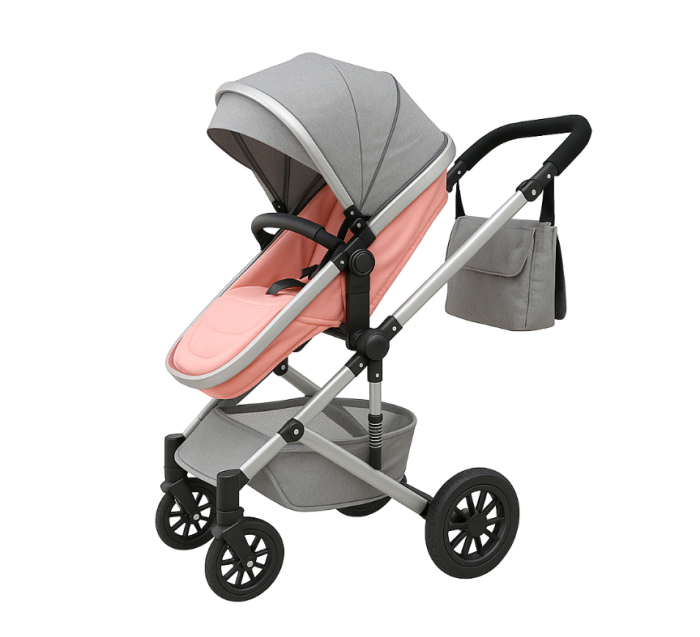 Carucior 2 in 1, Cu suspensii duble, Geanta pentru accesorii, Viziera inclusa, Roz [3]