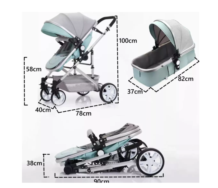 Carucior 2 in 1, Cu suspensii duble, Geanta pentru accesorii, Viziera, vernil [3]