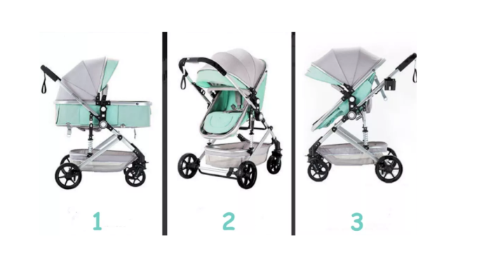 Carucior 2 in 1, Cu suspensii duble, Geanta pentru accesorii, Viziera, vernil [2]