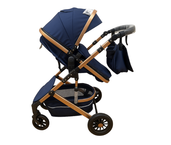 Carucior 2 in 1, Dubla suspensie pe roata si cadru, Geanta inclusa, Plasa de tantari inclusa, Roata cauciuc, Albastru [4]