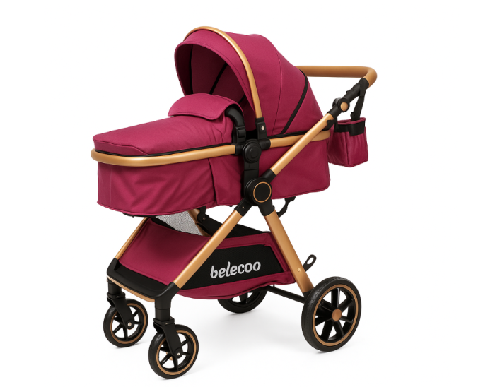 Carucior 2 in 1, Suspensie dubla pe roata, Geanta inclusa, strangere compacta, Belecoo, Mov [1]