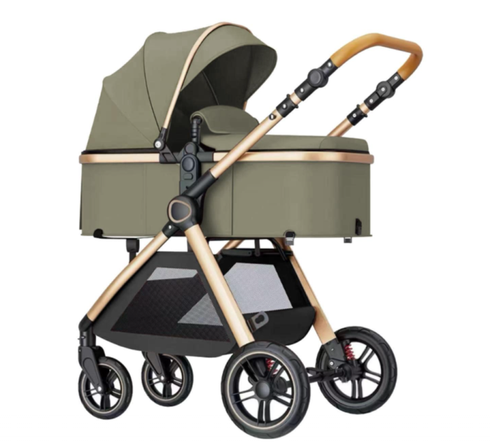 Carucior 2 in 1, Suspensie dubla pe roata, Geanta inclusa, strangere compacta, Kaki [1]