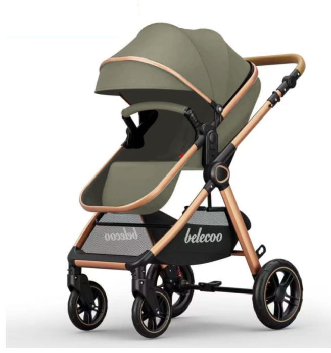 Carucior 2 in 1, Suspensie dubla pe roata, Geanta inclusa, strangere compacta, Kaki [2]