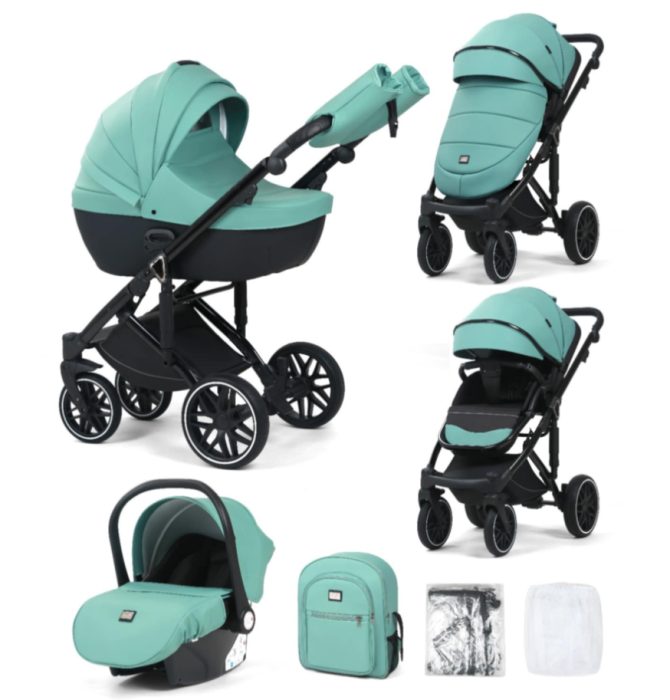 Carucior 3 in 1, 0-36 luni, Colectia Fizio-Lux, Piese distincte, Reversibil, Cu Suspensii, Husa de ploaie si insecte, Manusi de protectie, Eco-piele, Green [1]